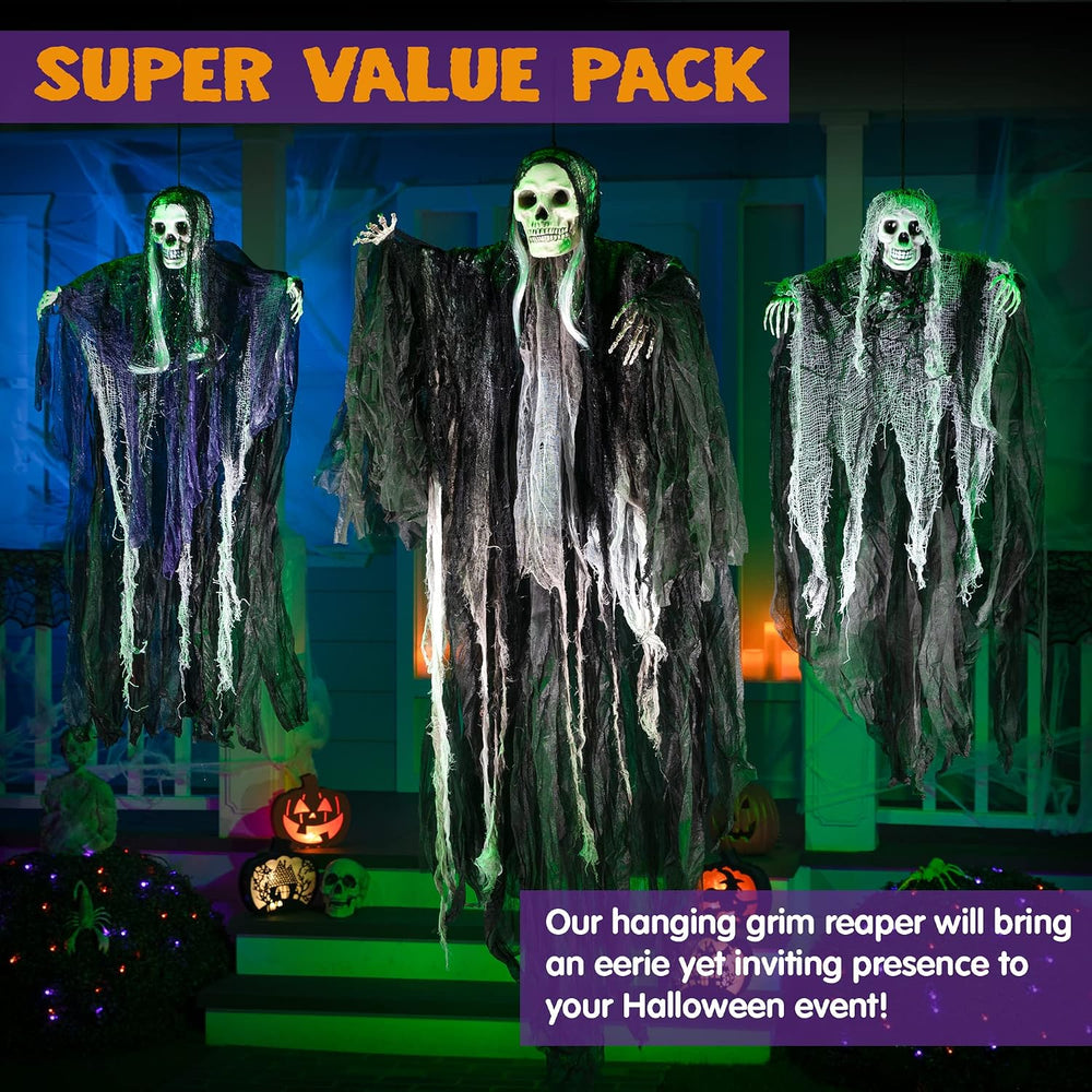 JOYIN 3 Pack Hanging Halloween Skeleton Ghosts Decorations, Grim Reapers for ...