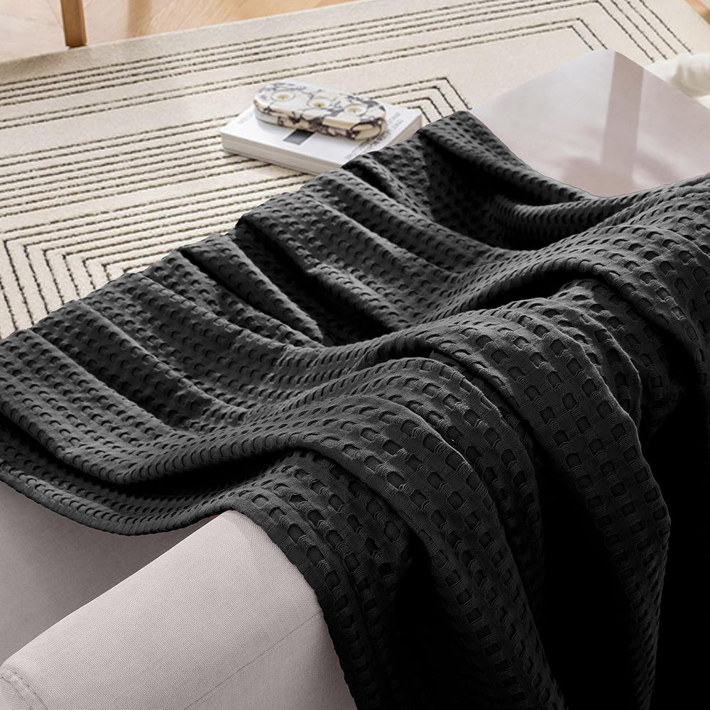 Elegant Comfort Premium 100% Cotton Waffle Blanket - Lightweight Breathable W...