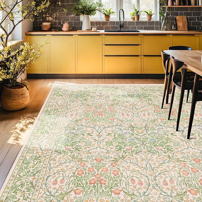 Vintage Washable Beige Green 10x14 Rug - Image 4