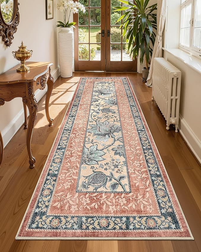 GarveeHome Terracotta Teal 2x6 Washable Kitchen Runner Rugs Non Slip Provence - Image 2