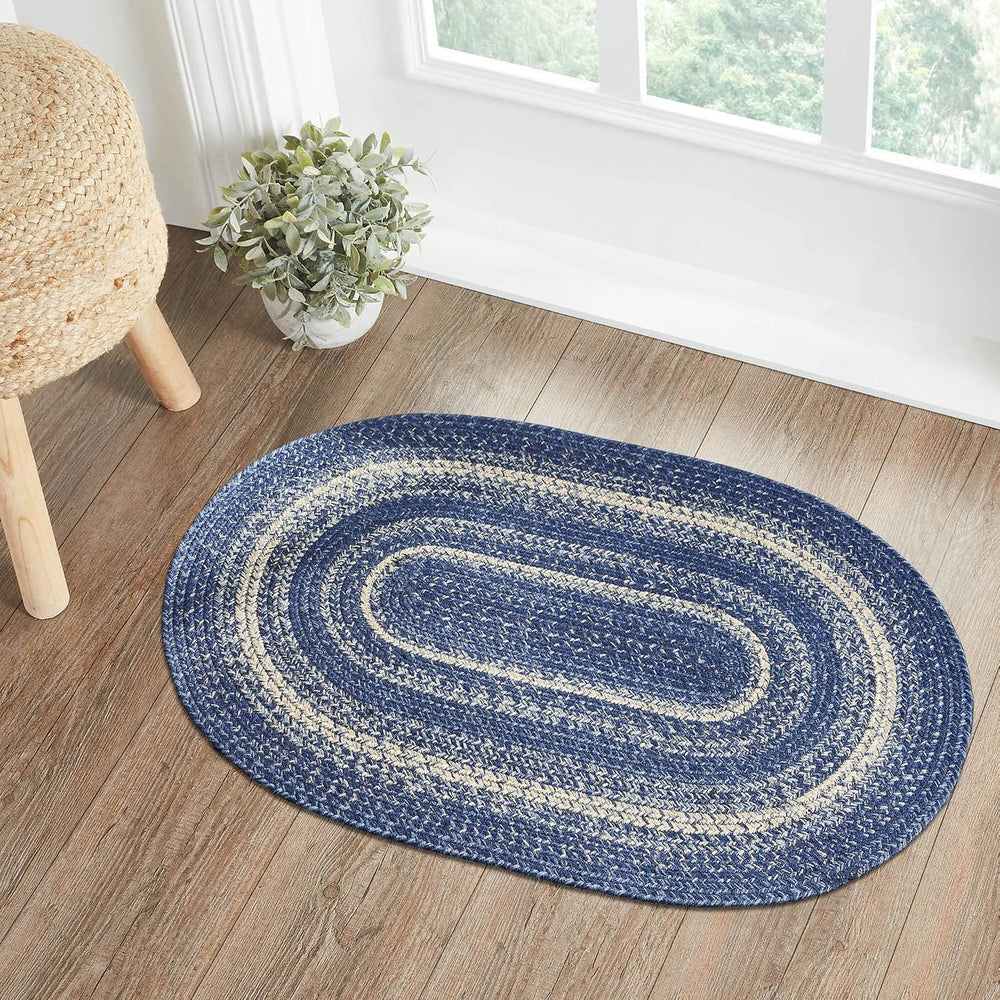 VHC Brands Great Falls, Braided Jute Rug, Non-Skid Pad, Door Mat, Oval, Blue,...