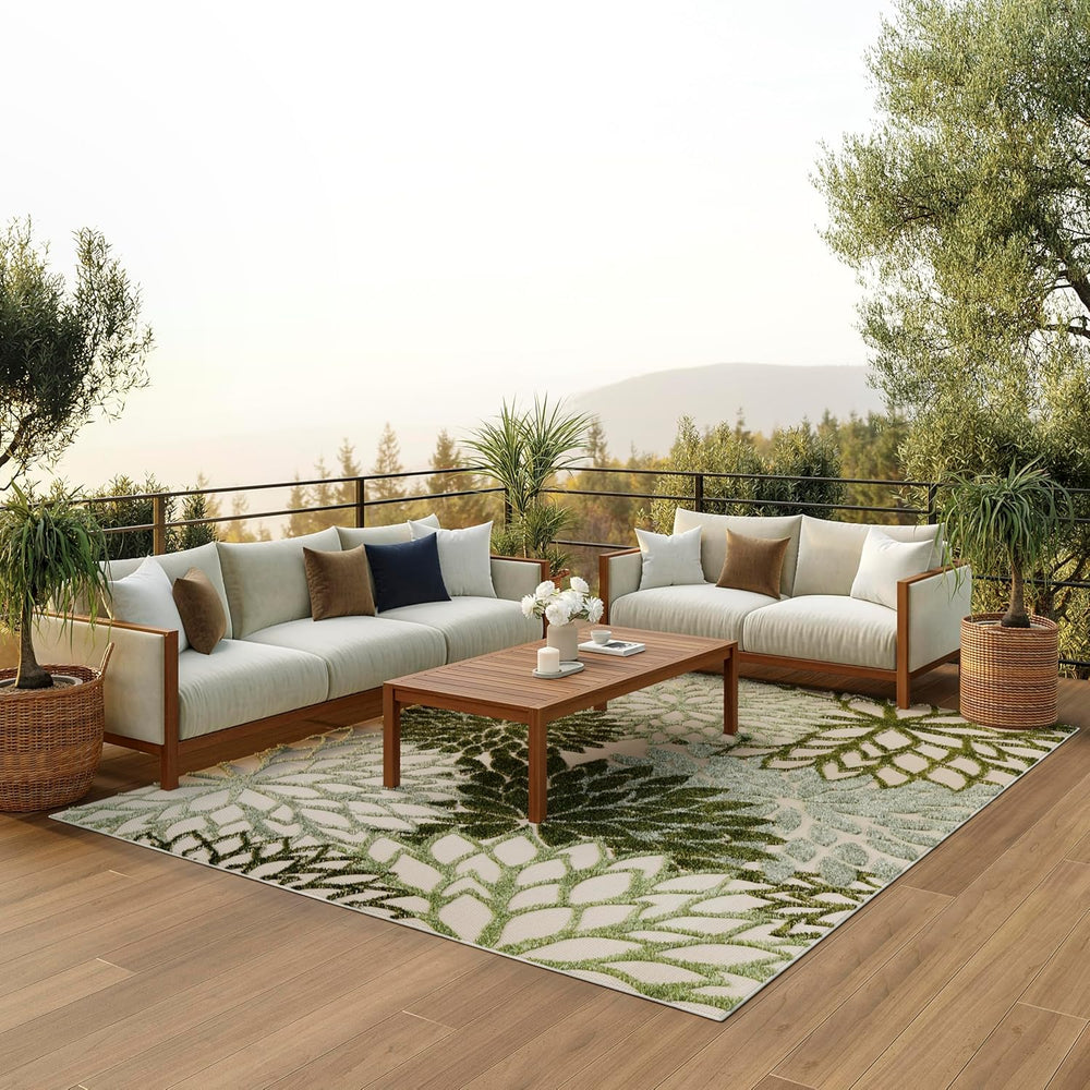 Nourison Home Aloha Indoor/Outdoor Ivory Green 7'10" x 10'6&quot...