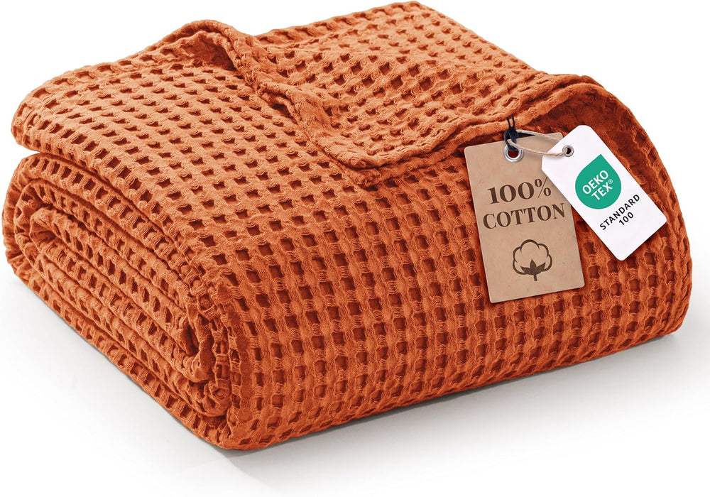 Exclusivo Mezcla 100% Cotton Blanket Queen Size for Bed, Burnt Orange