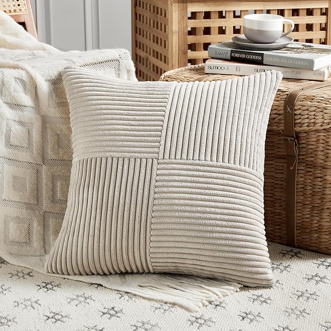 Fancy Homi 2 Packs Neutral Taupe Samll Decorative Throw Pillow Covers 14x14 Inch - Image 2