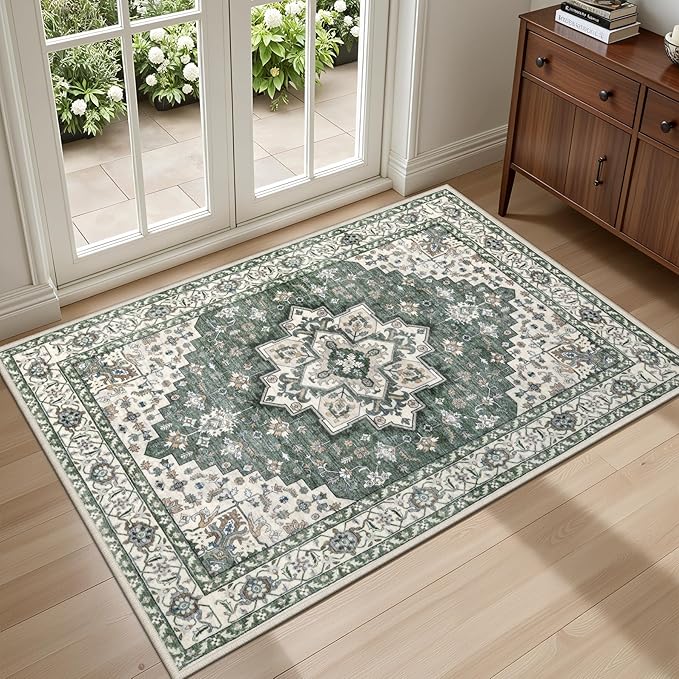 2x3 Area Rugs Living Room Rug: Washable Vintage Boho Medallion Rug No Slip by EXPEDIX