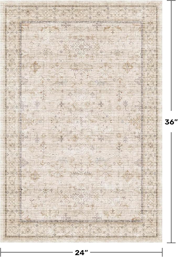 Farmhouse Bathroom Rug 2x3 Beige, Machine Washable Small Non Slip Indoor - Image 2