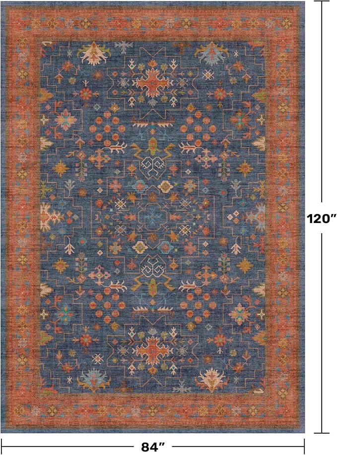 Hazo Haus Washable Navy Blue Living Room Rug, 7x10 Area Rug - Image 2