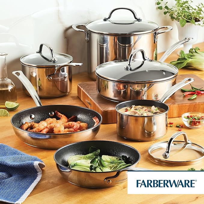 Farberware Millennium Stainless Steel Nonstick Cookware Set, 10-Piece Pot and - Image 9