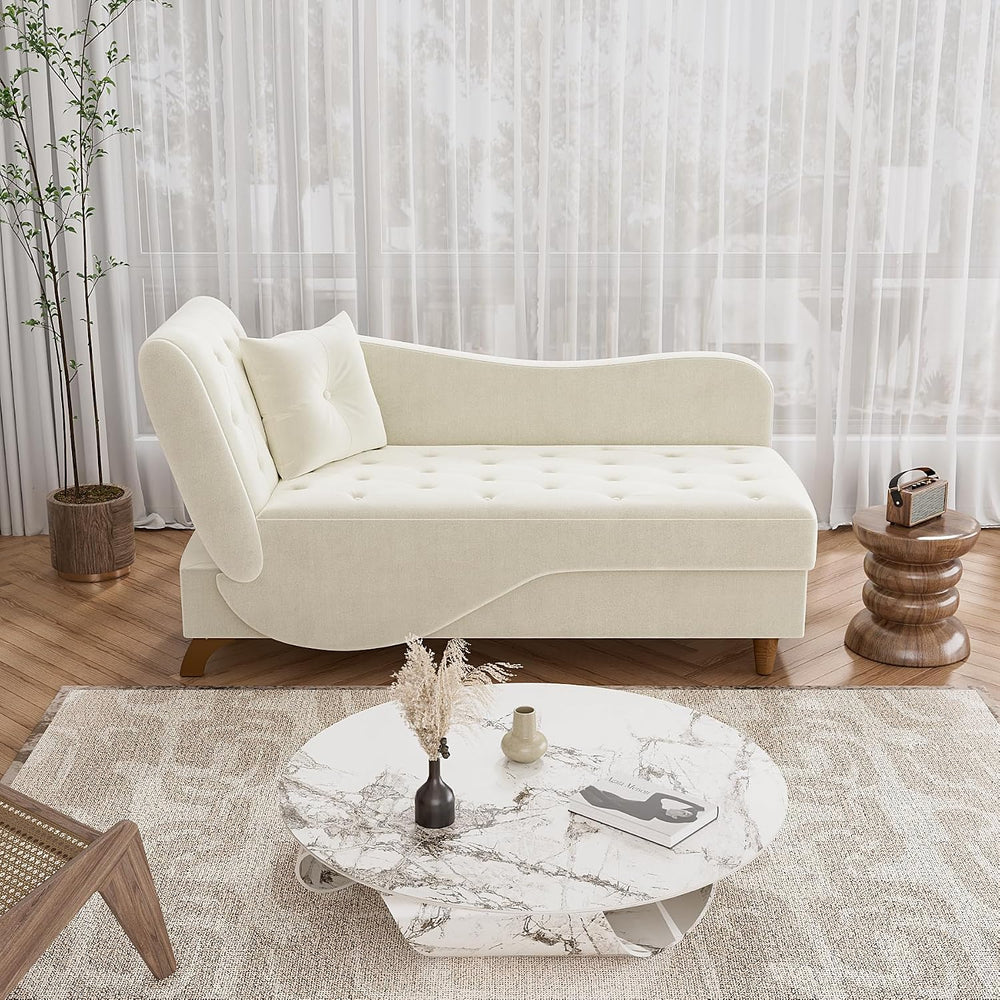 Chaise Lounge Chair Indoor with Storage,Adjustable Backrest,Beige White