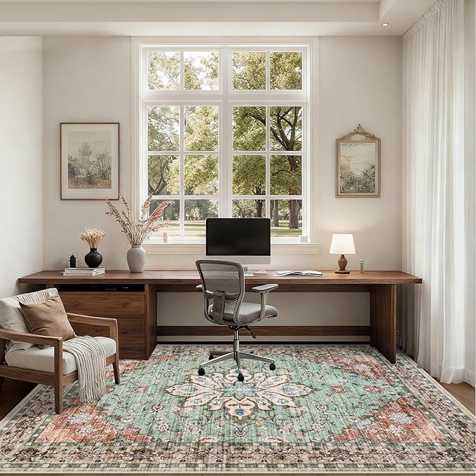 8x10 Area Rugs for Living Room: Washable Rug Soft Vintage Distressed Floral - Image 6