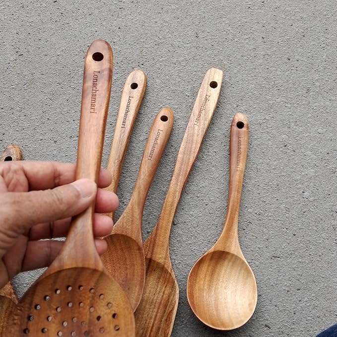 6-Piece Teak Wooden Kitchen Utensil Set – Heat Resistant, heat resistant - Image 3