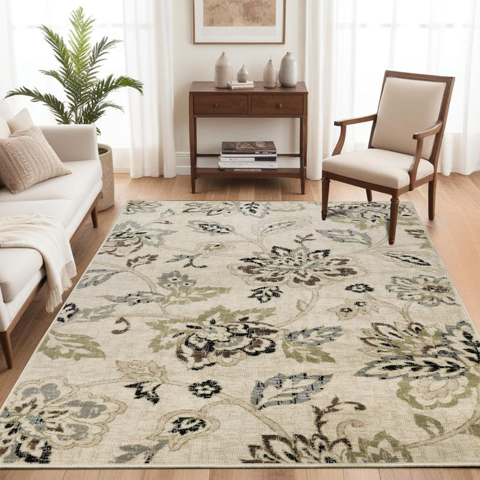 Superior Indoor Area Rug, Modern Floral Decor, 8'x10', Multi Colored Z