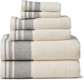 Texere 100% Organic Cotton Rice Weave Jacquard 700 GSM Luxury Bath Towel Set - 2 Large Bath Towels, 2 Hand Towels, 2 Washcloths (Rice Weave, Cream w/Blk, 6 Piece)