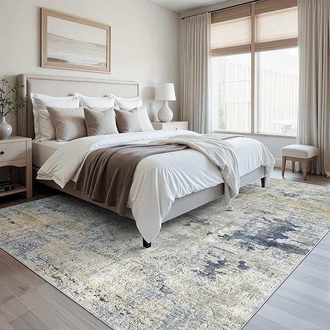Abstract Rug 8x10 Large Living Room Rugs Neutral Modern Washable Area Rugs - Image 4