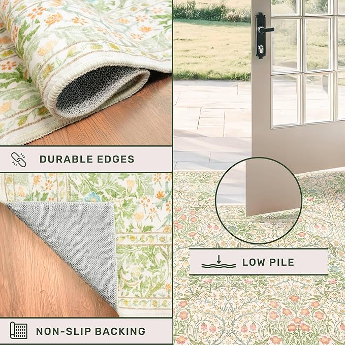 Vintage Washable Beige Green 10x12 Rug - Image 5