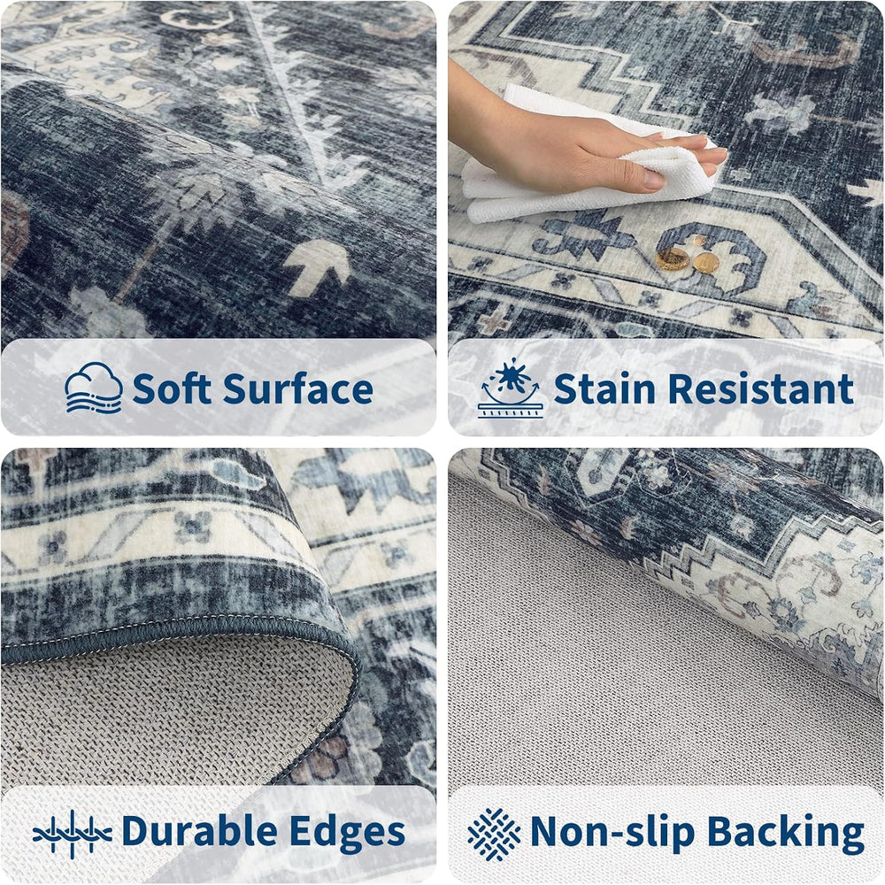 Garvee Navy Blue Boho 6x9 Area Rug for Bedroom Living Room