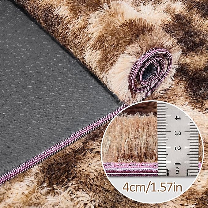 Super Soft Fluffy Living Room Area Rug 2x8 ft Tie-Dyed Brown Shaggy Furry - Image 5