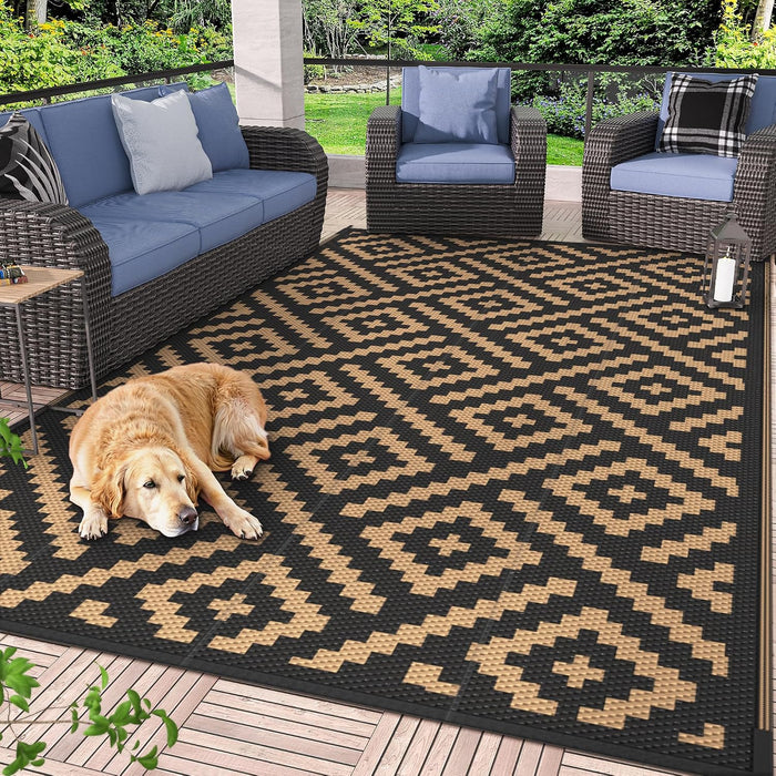 GENIMO Outdoor Rug, Waterproof Plastic Rugs for Patio, 6'x9' Black Brown