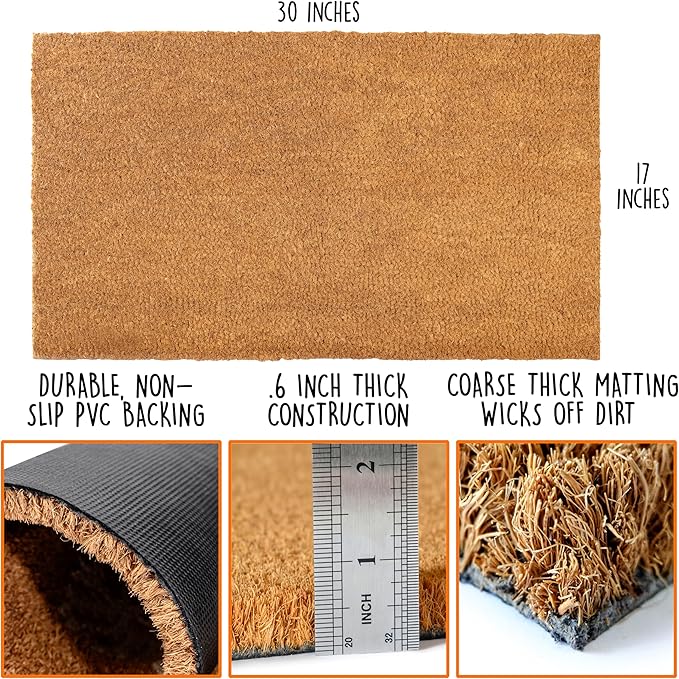 MAINEVENT Plain Coir Doormat Bulk 30x17 Inch, 2 Pack Door Mat Coir Outdoor - Image 2