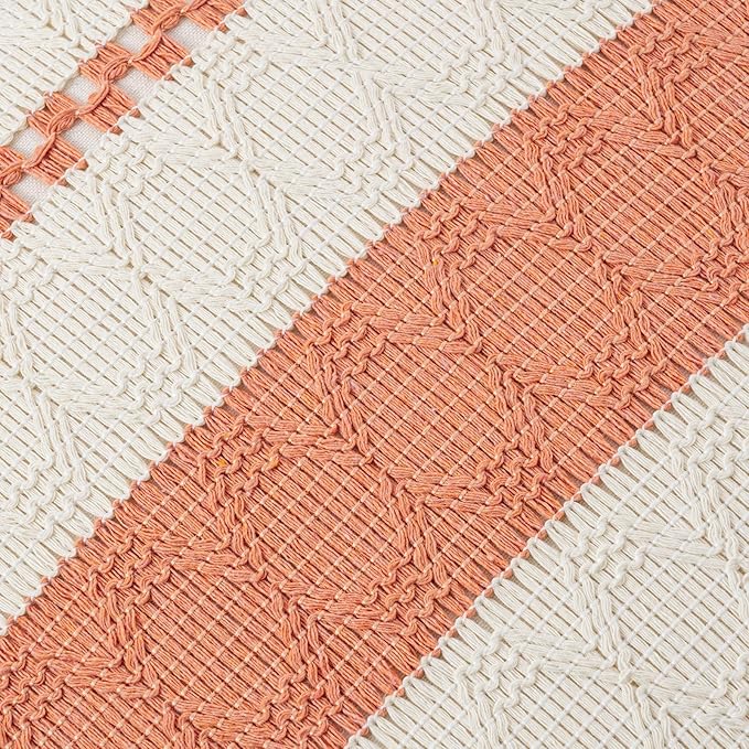 Fancy Homi Set of 1 Boho Coral Decorative Throw Pillow Cover 16x16 Inch - Image 4