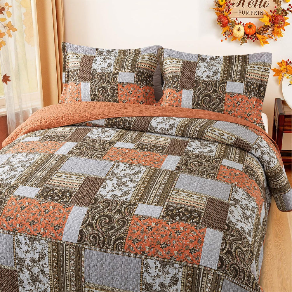 BEDIFANY 100% Cotton Cover Quilts Queen Size for Fall, Autumn Bedspread Set
