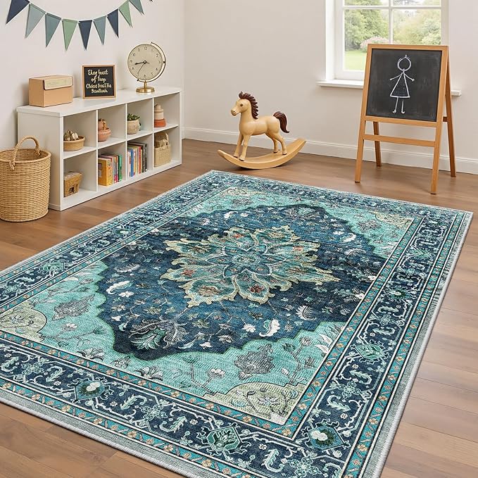RELEANY Area Rugs 4'x6' Washable Non-Slip, Floral Vintage Distress Print - Image 3