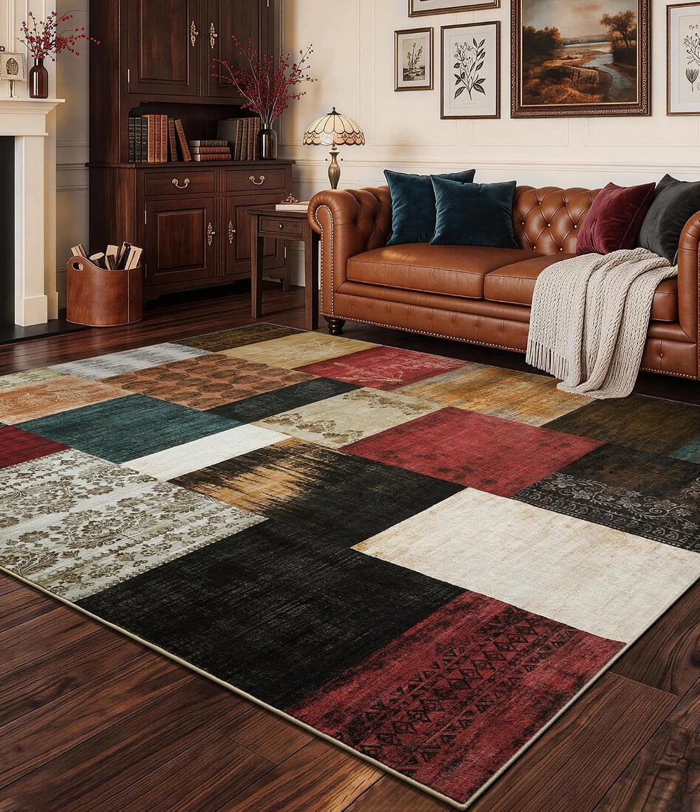 YIHOUSE Mid Century Modern Cowboy Area Rug 5x7 for Living Room,Retro Patchwor...