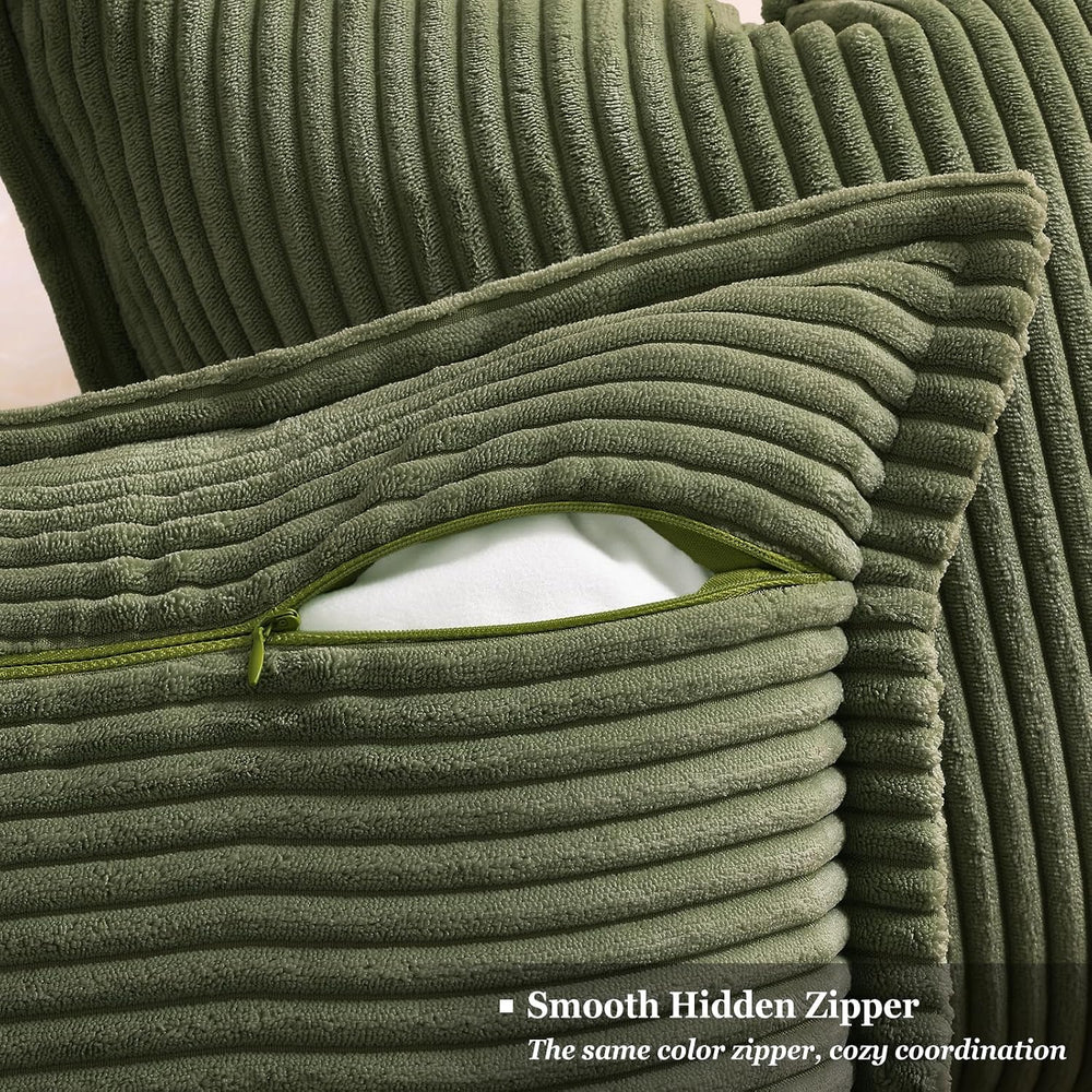 decorUhome Fall Corduroy Olive Green Throw Pillow Covers 24x24 Set of 2
