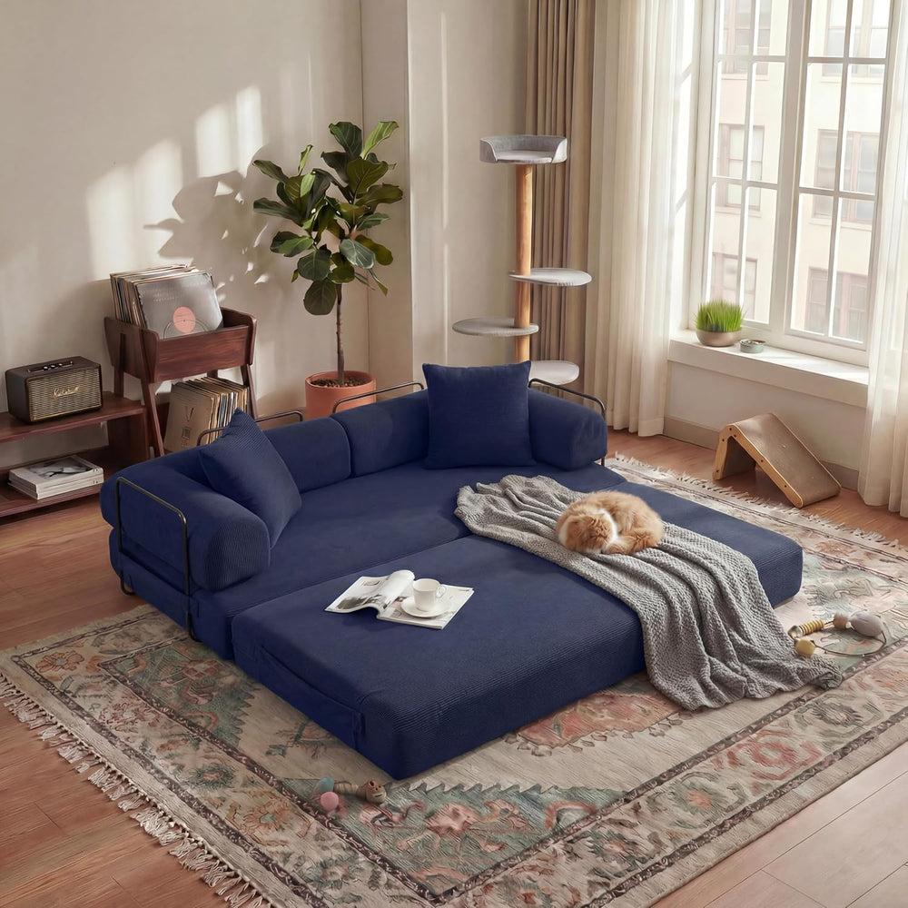 78" Convertible Futon Sofa Bed, Boneless Couches for Living Room, Blue