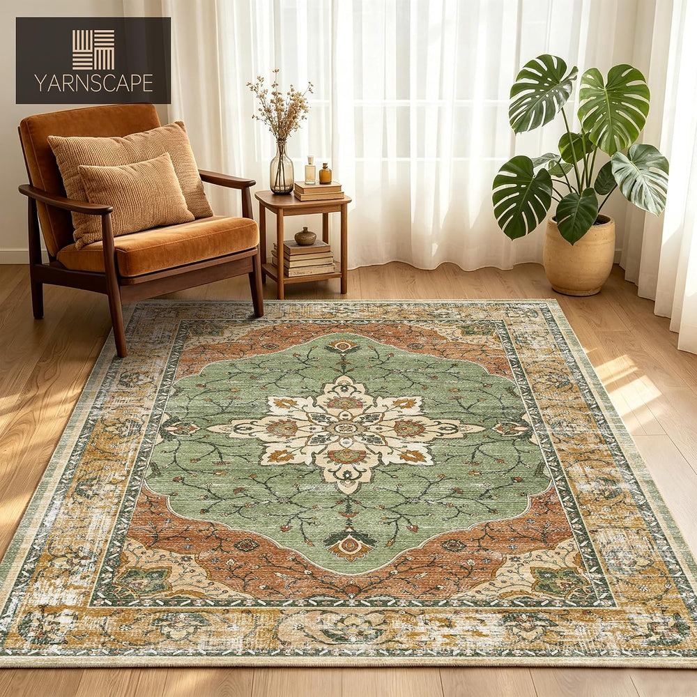 YARNSCAPE 6' x 9' Machine Washable Area Rug, Non-Slip Low-Pile Carpet