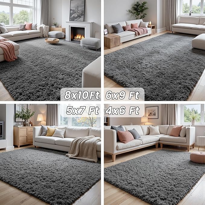 4x6 Area Rugs for Living Room Rug: Soft Fluffy Shag Gray Rugs for Bedroom - Image 7