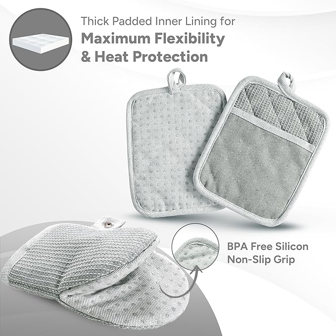Casa Platino Heat Resistant Oven Mitts & Potholders, 4-Piece – Oven Mitt and - Image 3
