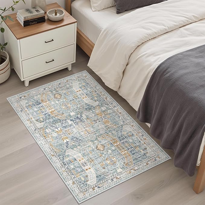 Madane Washable Area Rug 2x3, Small Entryway Rug Non-Slip Vintage Door Mat - Image 3
