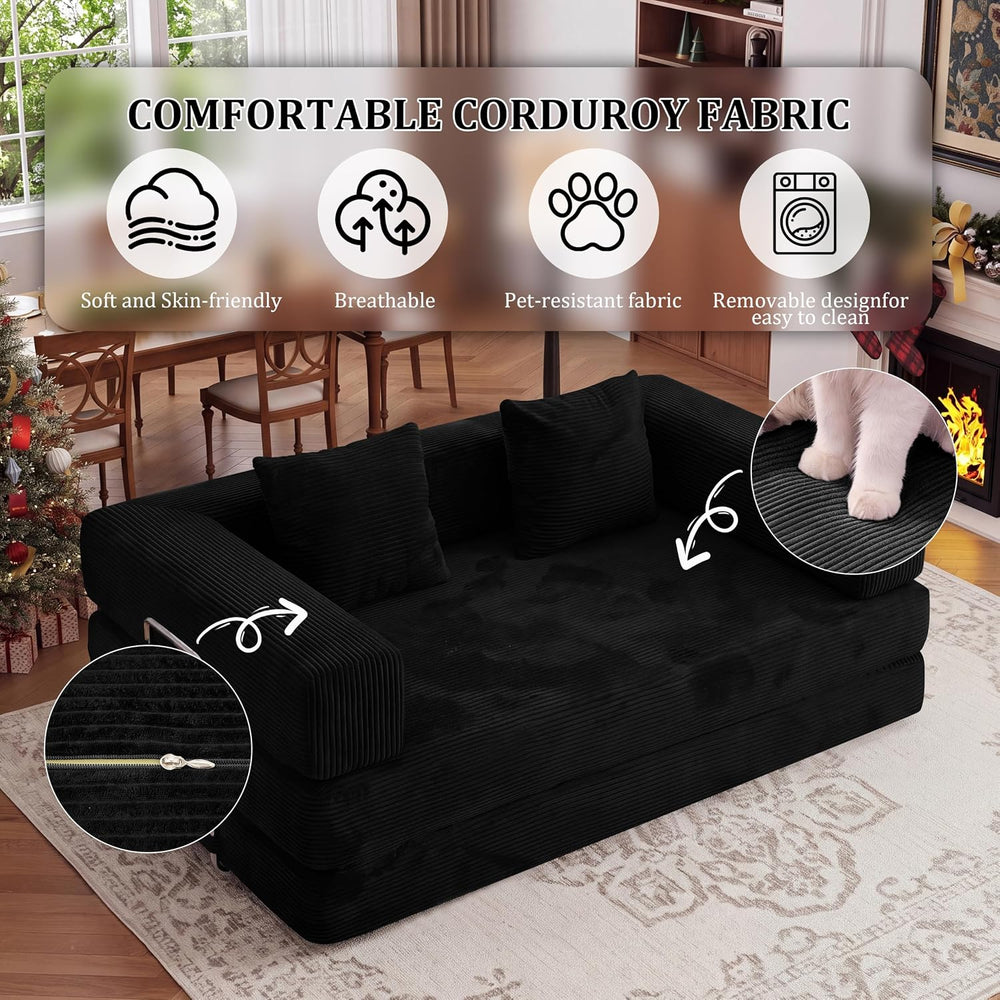 59 Inch Convertible Futon Sofa Bed, 5-in-1Sleeper Sofas Pull Out Couch, Bonel...