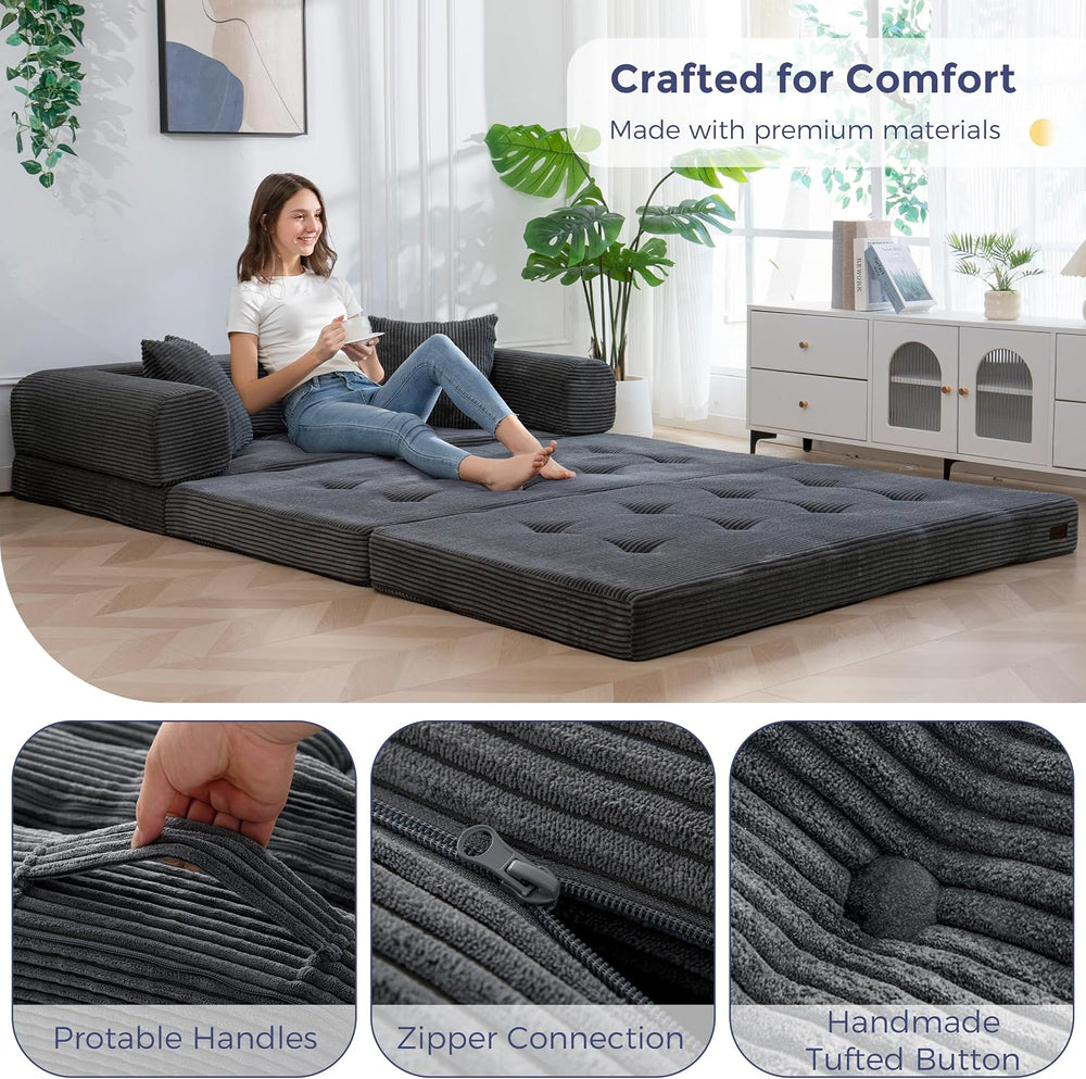 MAXYOYO 63" Convertible Sofa Bed, Boneless Futon Couch Floor Sofa, Dark ...