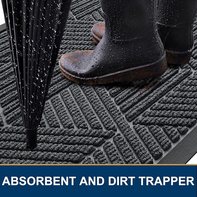Smiry Front Door Mat Outside Entrance, Heavy Duty Sturdy Natural Rubber Doormat - Image 3