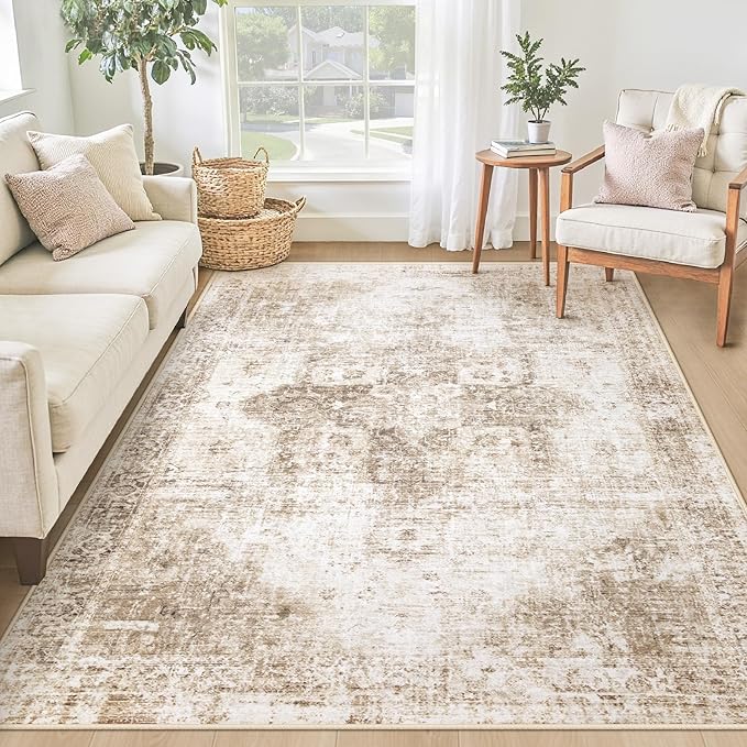 Area Rug 4x6 Washable Rug, Vintage Boho Medallion Rugs Non-Slip Soft Low Pile by VECARF