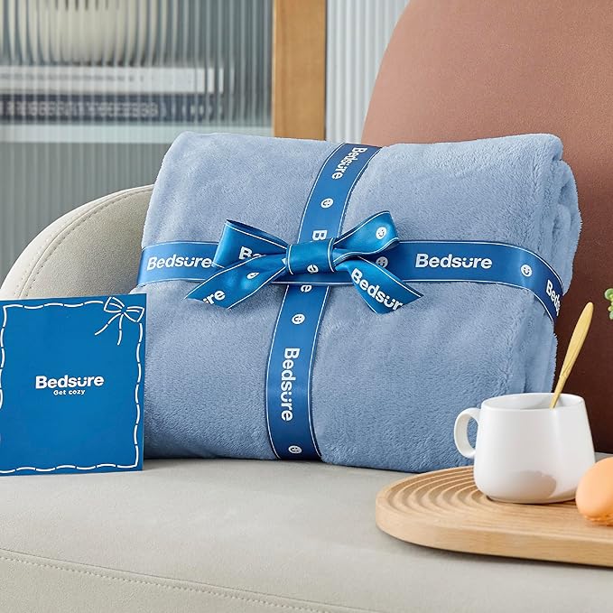 Bedsure GentleSoft Fleece Bed Blankets Queen Size Light Blue - Image 8