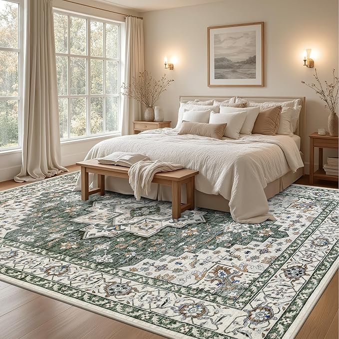8x10 Area Rugs for Living Room: Washable Rug Soft Vintage Boho Medallion Carpet - Image 4