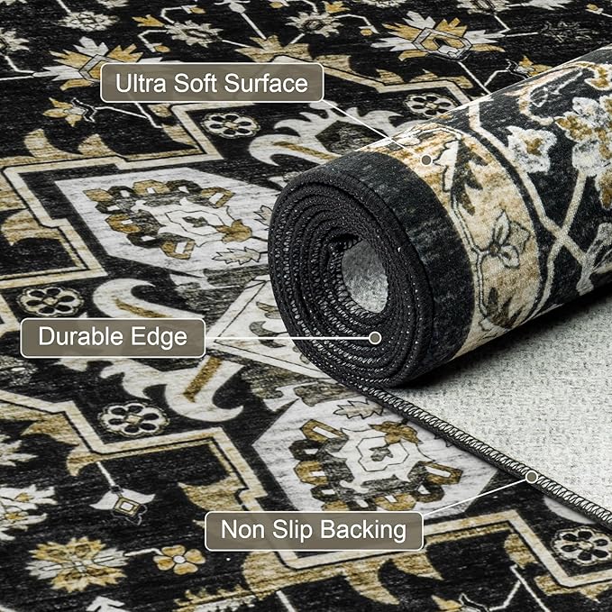 4x6 Area Rugs for Living Room: Washable Rug Soft Vintage Boho Medallion Carpet - Image 7