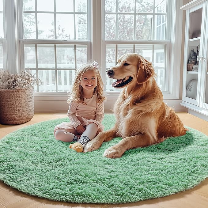 ONASAR Sage Green Round Area Rugs 6ft, Fluffy Soft Bedroom Circle Rug - Image 7