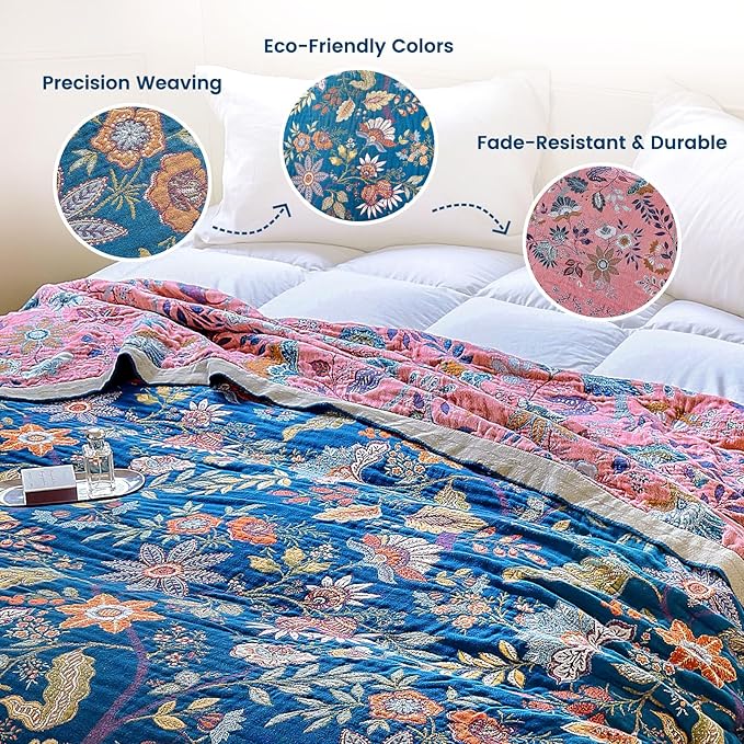 MSGKV Boho Throw Blanket for Bed 60"x80" 100% Cotton Twin Floral Blanket Spring - Image 3
