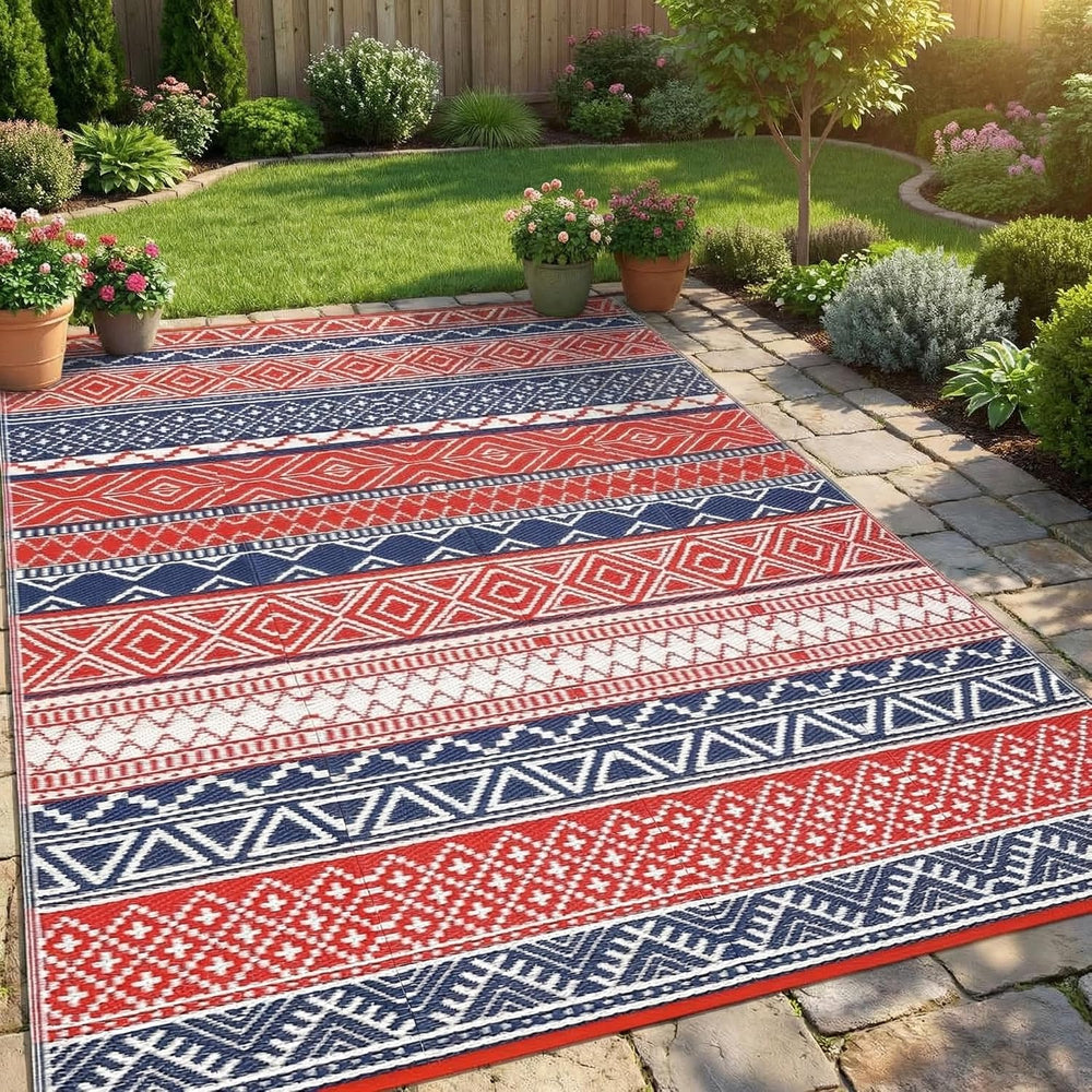 Boho 8x10 Plastic Straw Rug Reversible Mat Outdoor Bohemia Area Rug Waterproo...