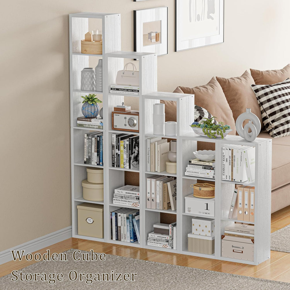 Tall Cube Storage Organizer Bookcase, 5 Tier 11 inch Open Back Cubical Shelf ...