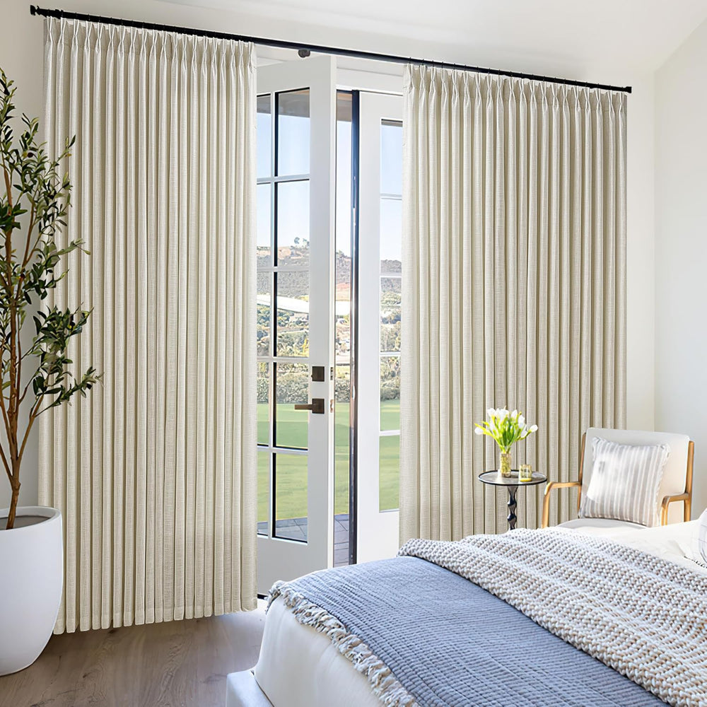 Oatmeal 90 Inch Pinch Pleated Linen Curtains for Living Room