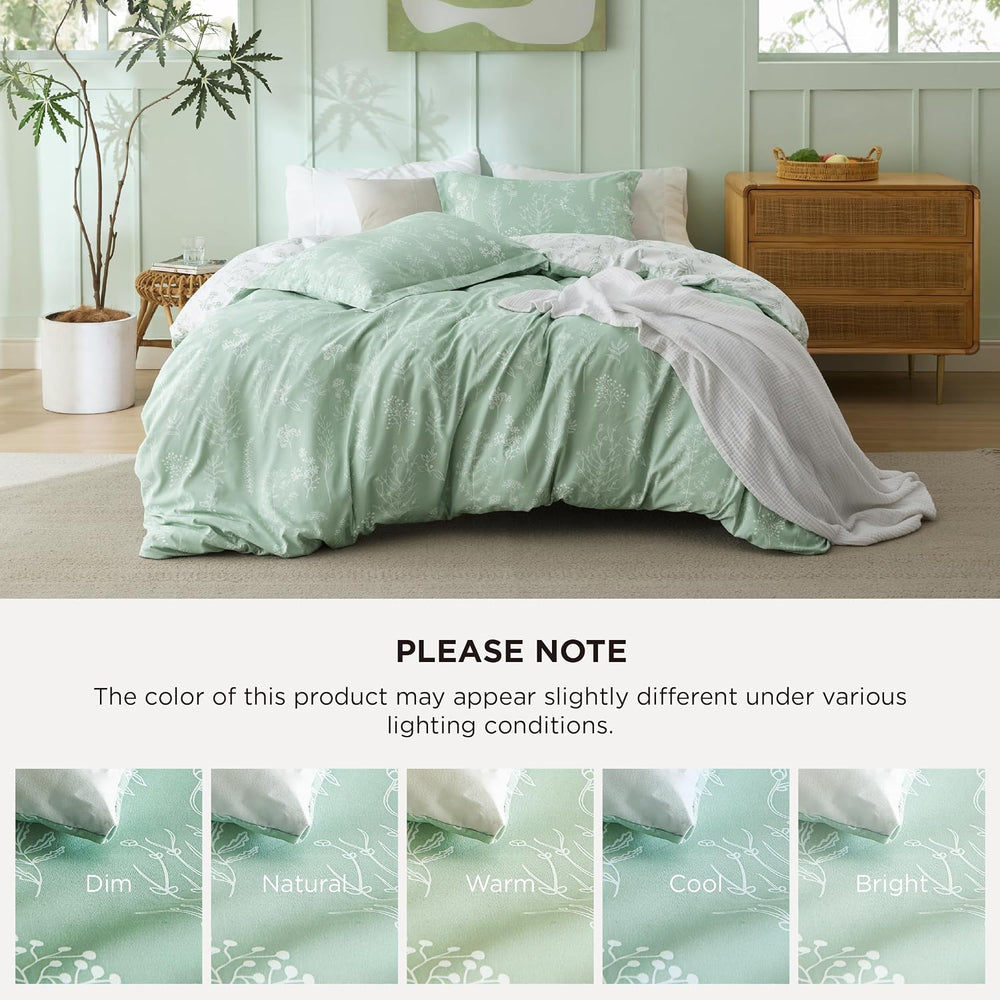 Bedsure Queen Size Comforter Sets, Sage Green Bedding Set Floral Reversible