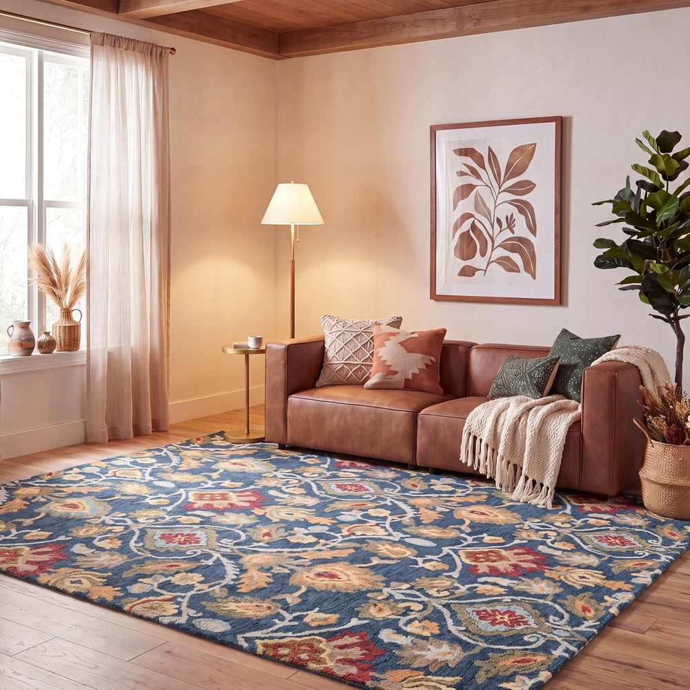 SAFAVIEH Blossom Wool Area Rug 8'x10', Traditional Navy & Multi B...