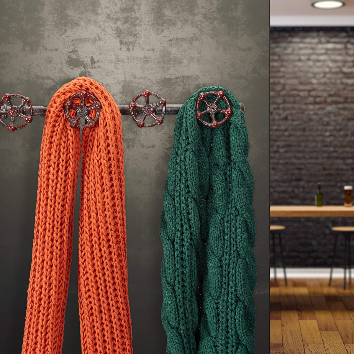 Relaxdays Wall-Mounted Coat Rack, 4 Hooks, Cast Iron, Deco Pipeline Look, Rustic, H x W x D: 6.5 x 46.5 x 6 cm, Brown