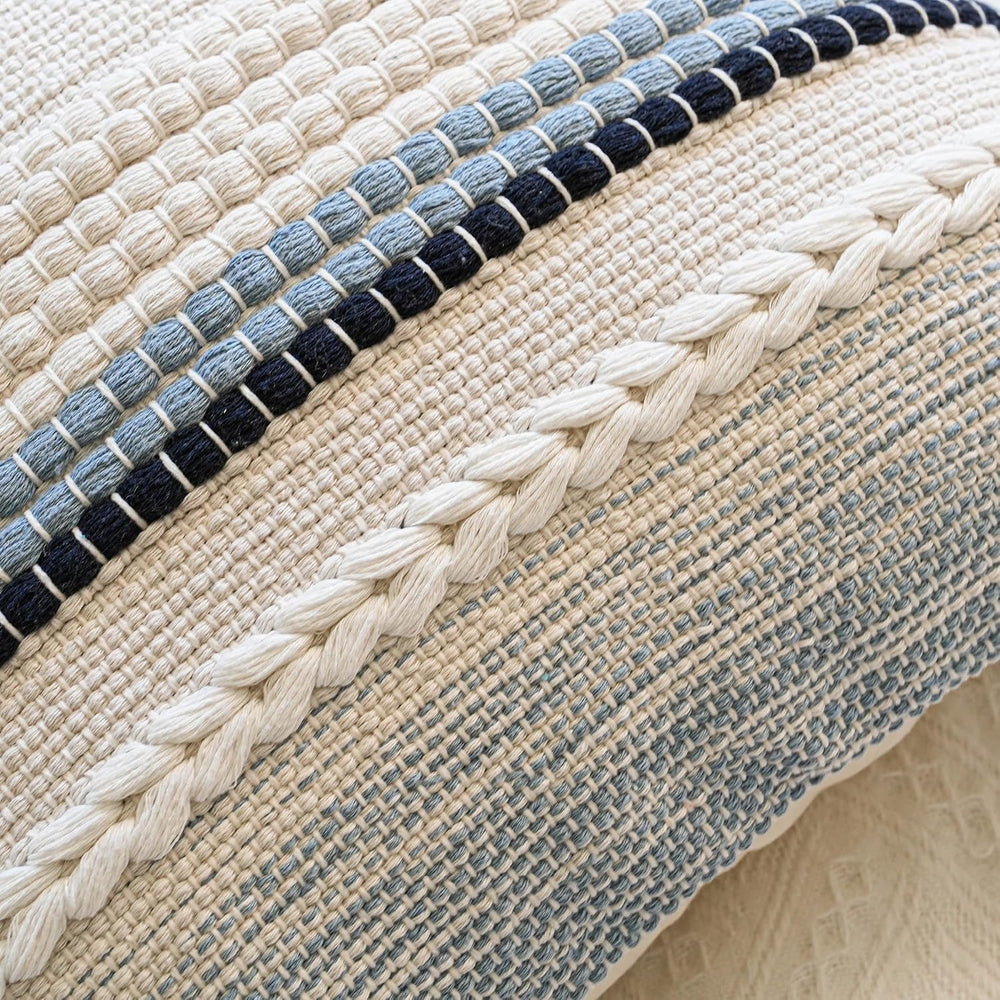 BlissBlush Coastal Blue Boho Decorative Throw Pillow Cover 18x18 Modern Bohem...