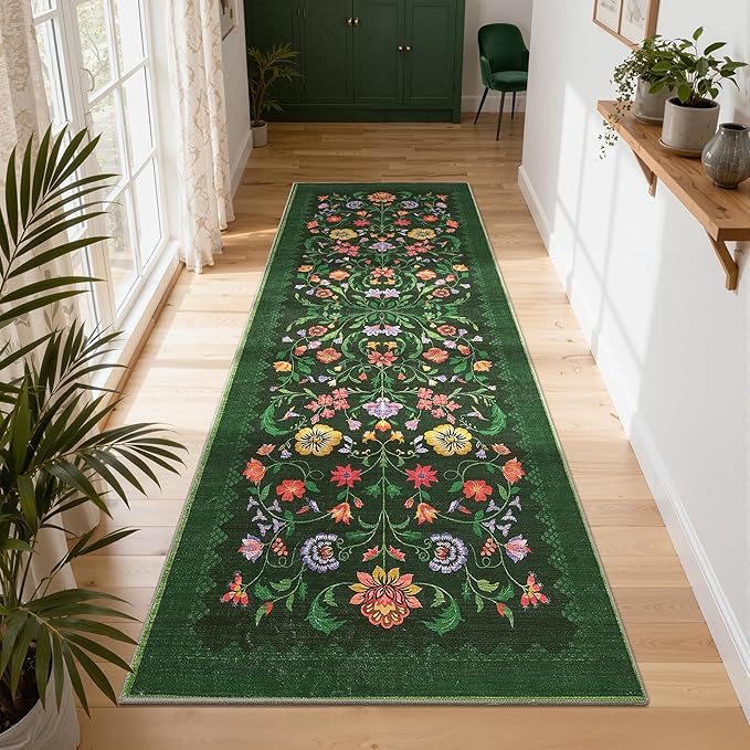 Protea Floral Rug 2x6 Runners for Hallways, Boho Kitchen Runner Rugs Non Slip - Image 3
